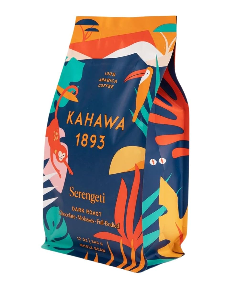 KAHAWA 1893 - Whole Coffee Beans - Serengeti Blend - Perfect Freshly Brewed - As Seen on Shark Tank - Dark Roast - Directly Farmer Sourced from East Africa - Tasting Notes: Chocolate & Molasses -12oz