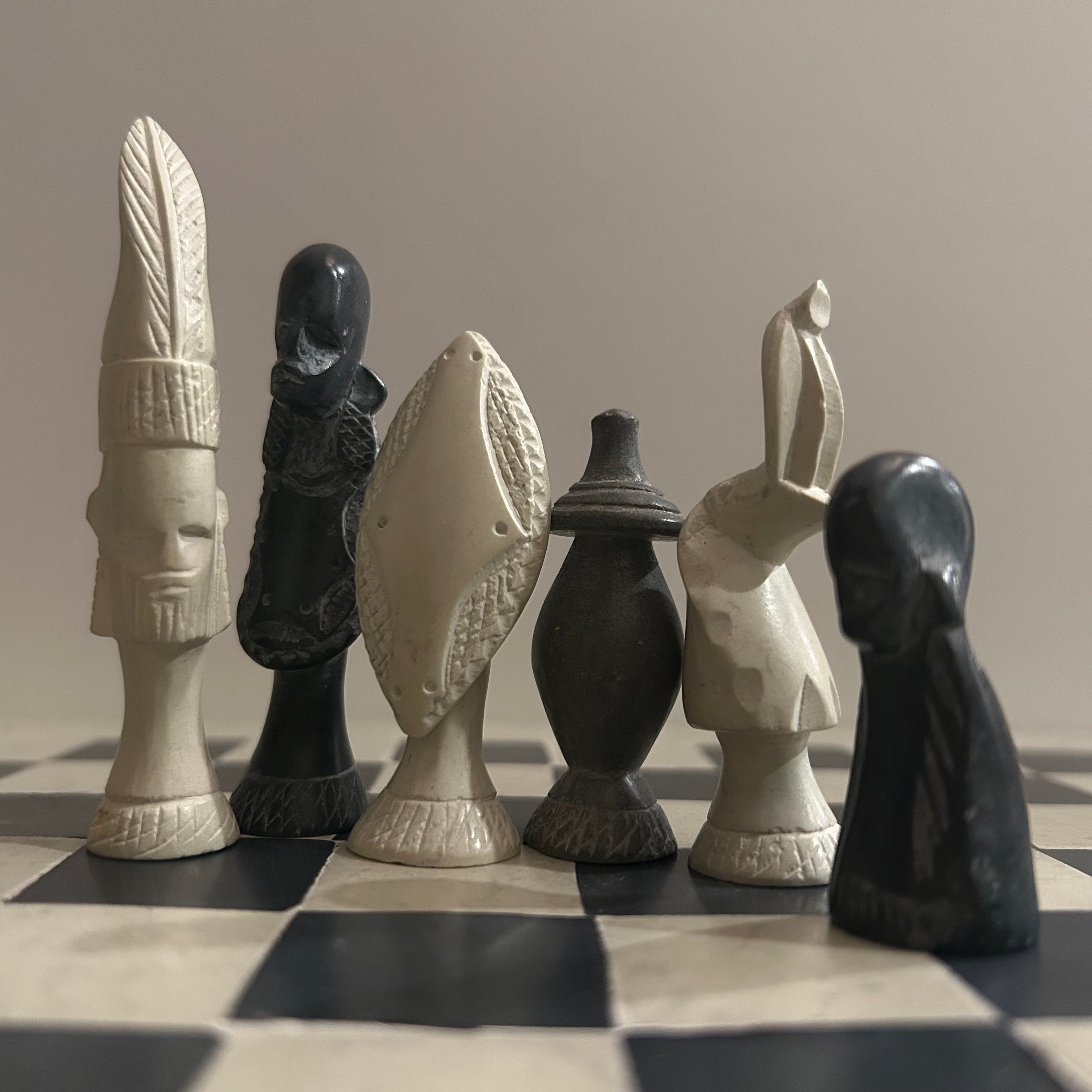 Soapstone Hand-Carved Chess Set - African Maasai Tribe Pieces