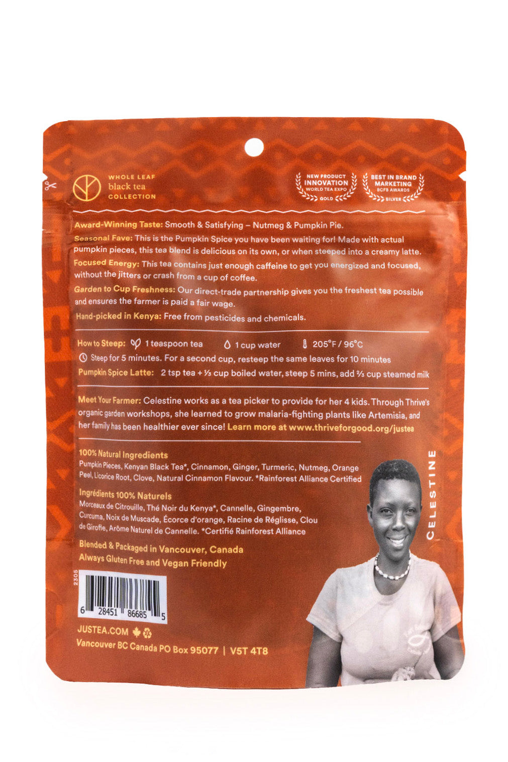 JusTea Pumpkin Spice Loose Leaf Tea Pouch