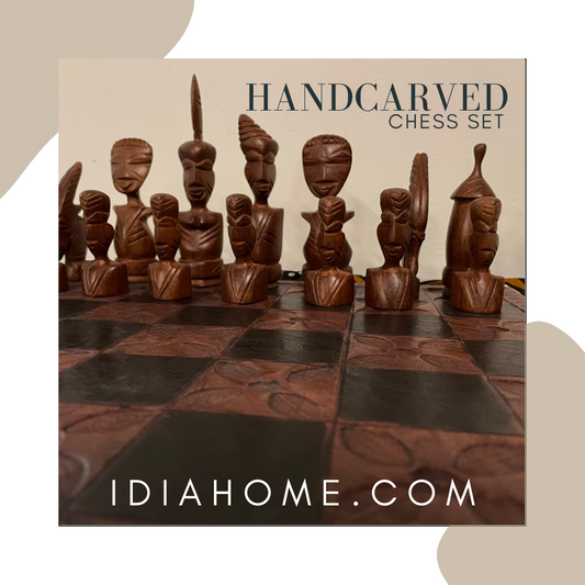 Handmade African Teak Tribal Chess Set - Retired