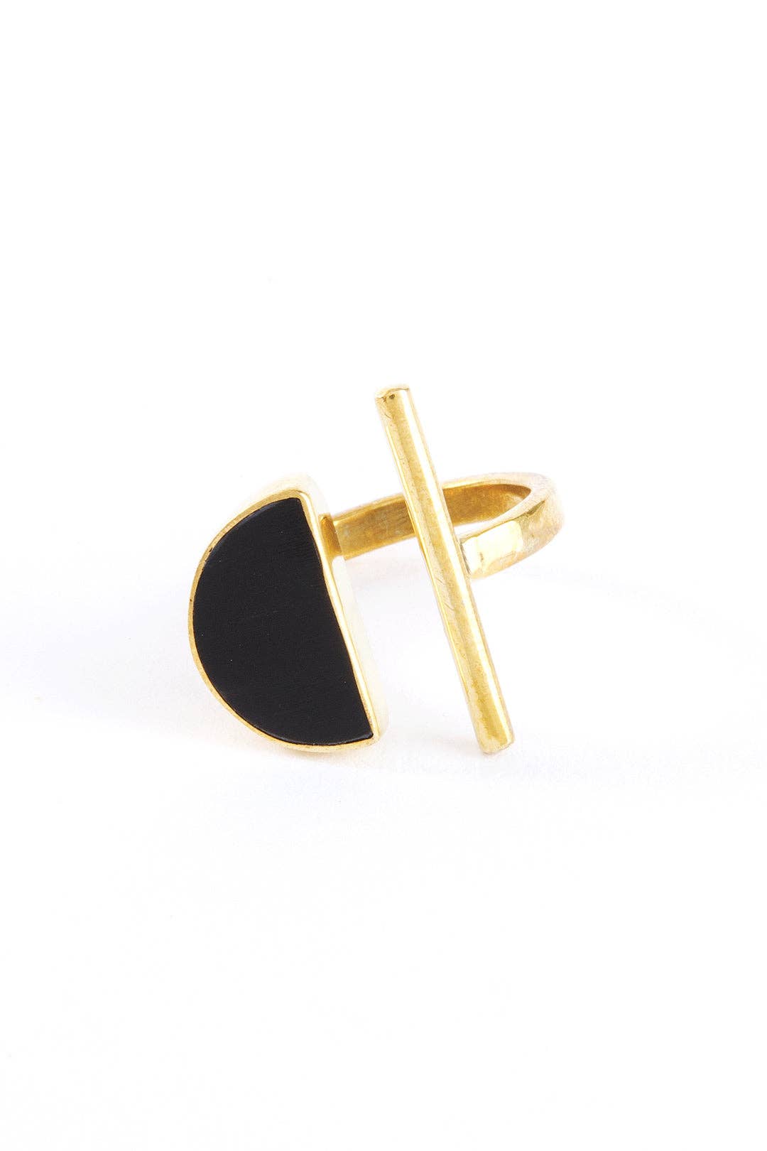 Swahili | AFRICAN MODERN - Kenyan Sunset Horizon Ring in Brass and Dark Cow Horn