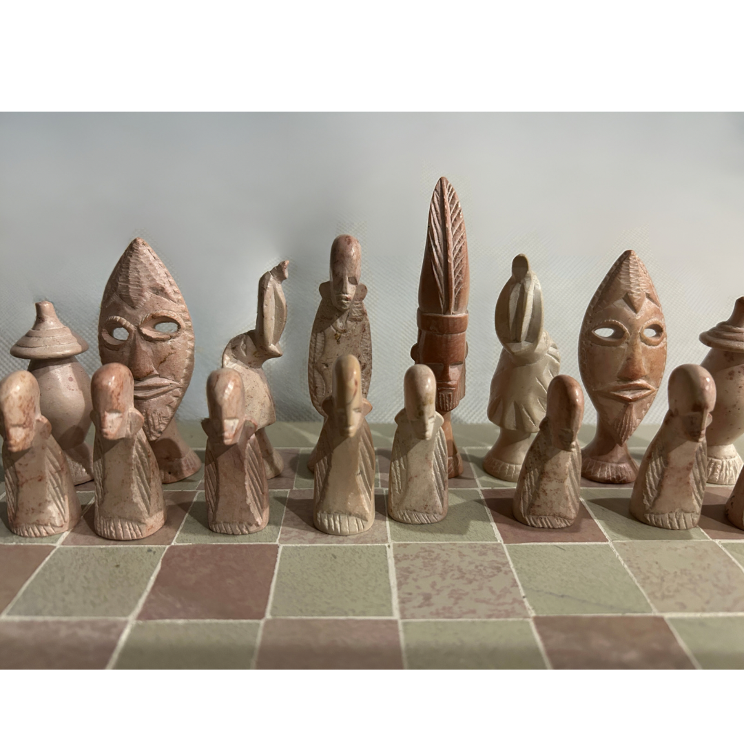 Soapstone Hand-Carved Chess Set - African Maasai Tribe Pieces