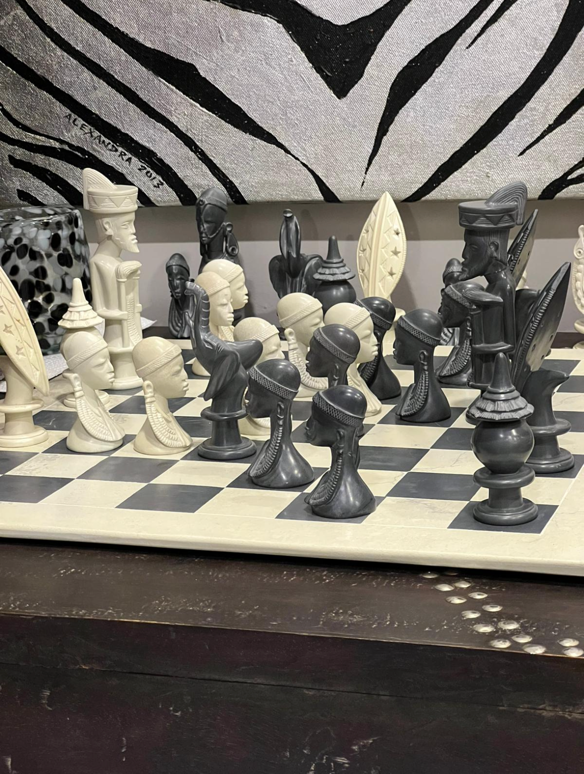 Hand-carved Soapstone African Warriors Chess Set