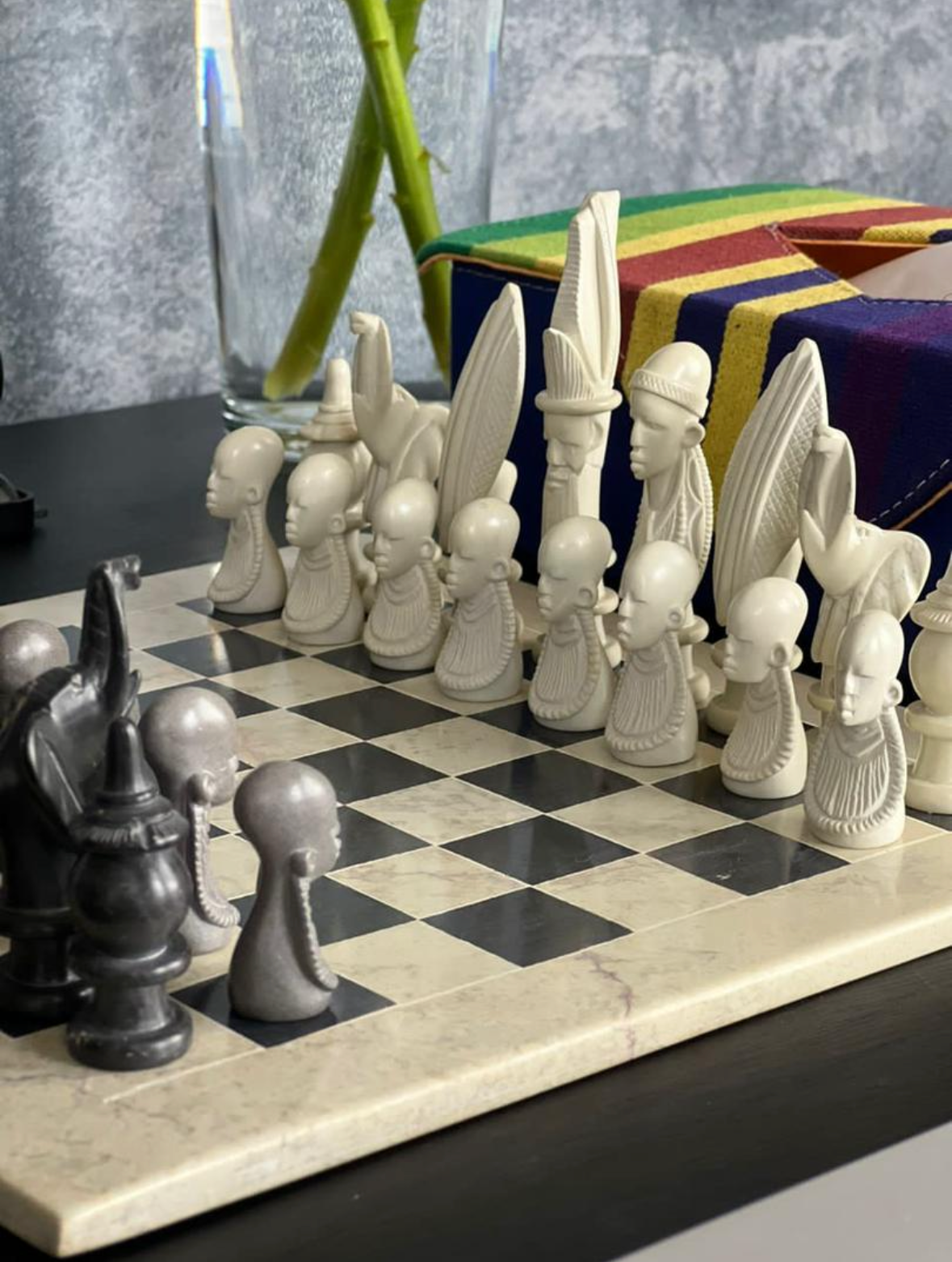Hand-carved Soapstone African Warriors Chess Set