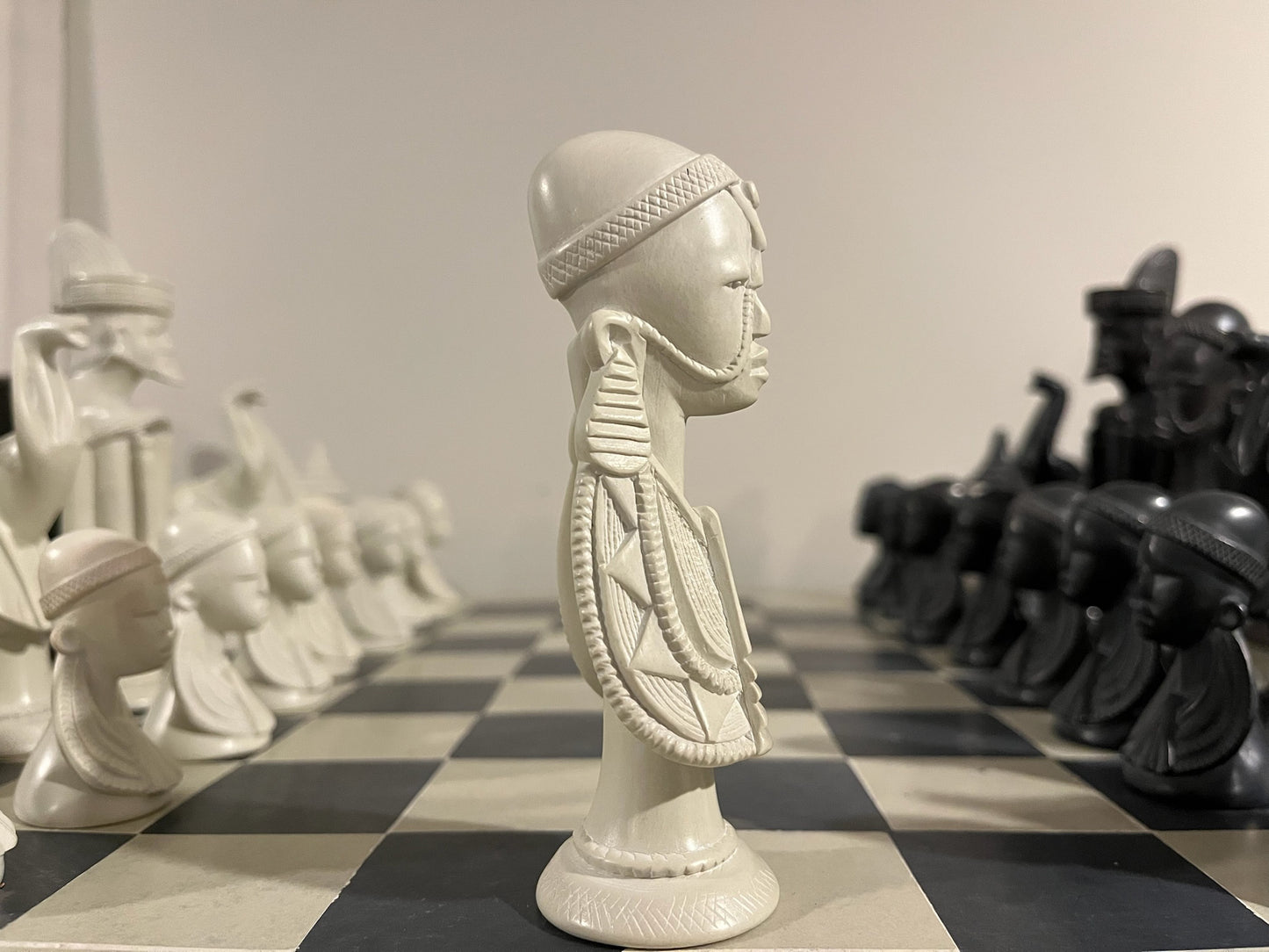 Hand-carved Soapstone African Warriors Chess Set