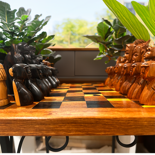 Handcarved African Teak & Ebony Tribal Chess Set