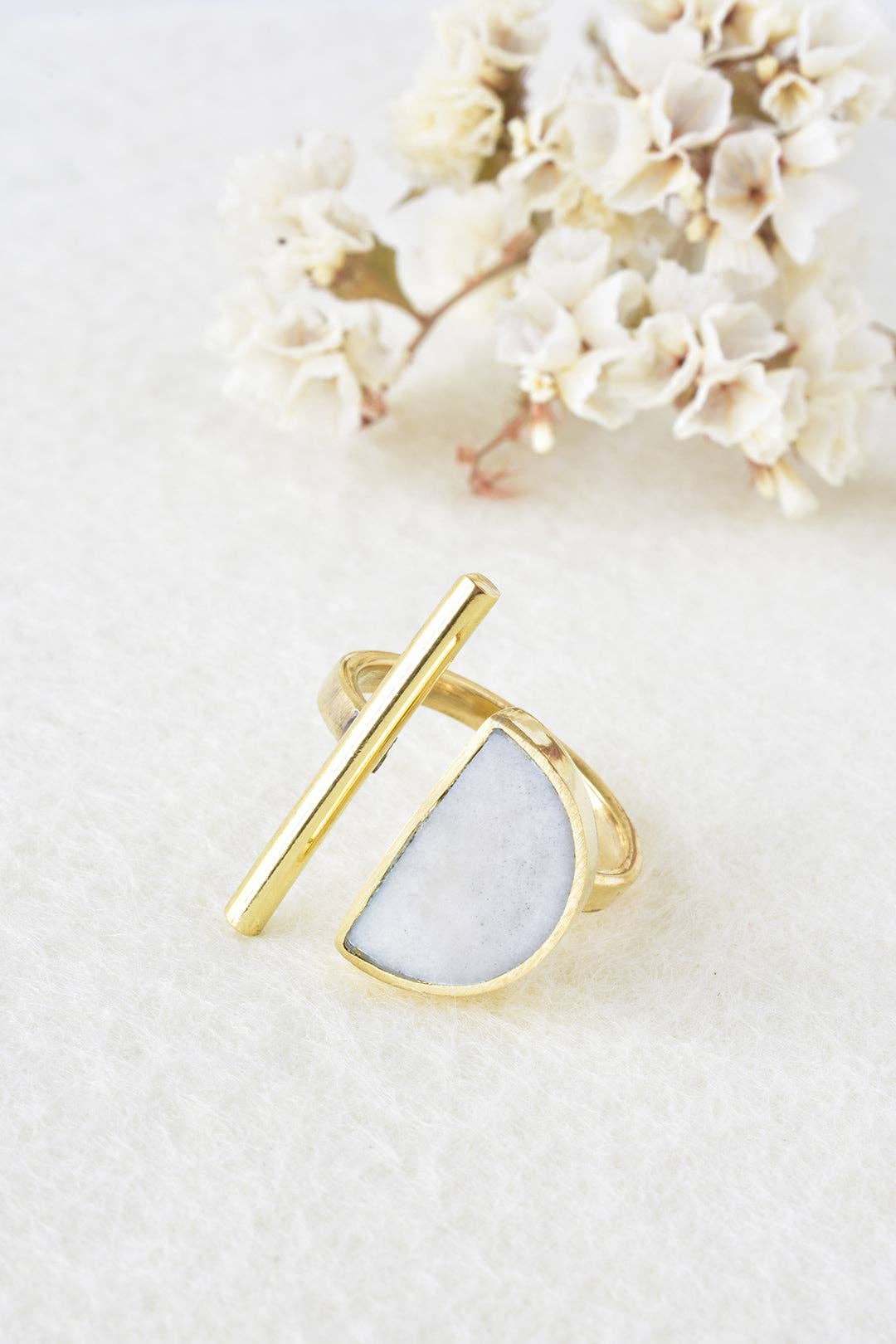 Swahili | AFRICAN MODERN - Kenyan Moonrise Horizon Ring in Brass and Light Cow Horn