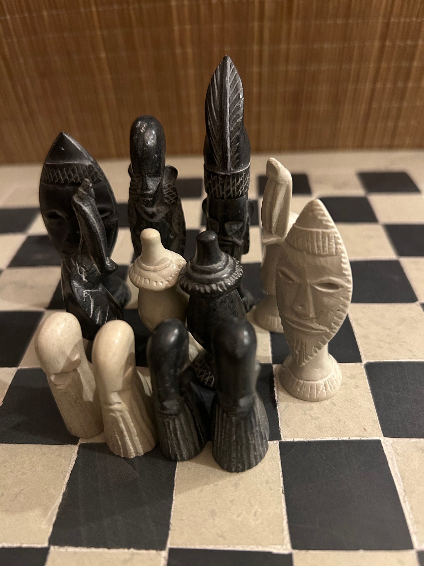 Hand-carved Soapstone African Warriors Chess Set