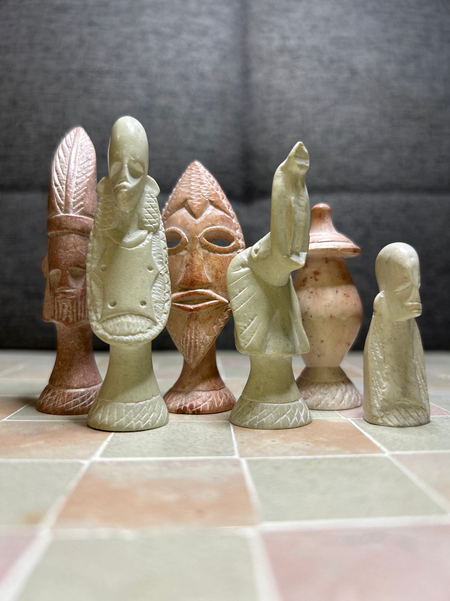 Hand-carved Soapstone African Warriors Chess Set