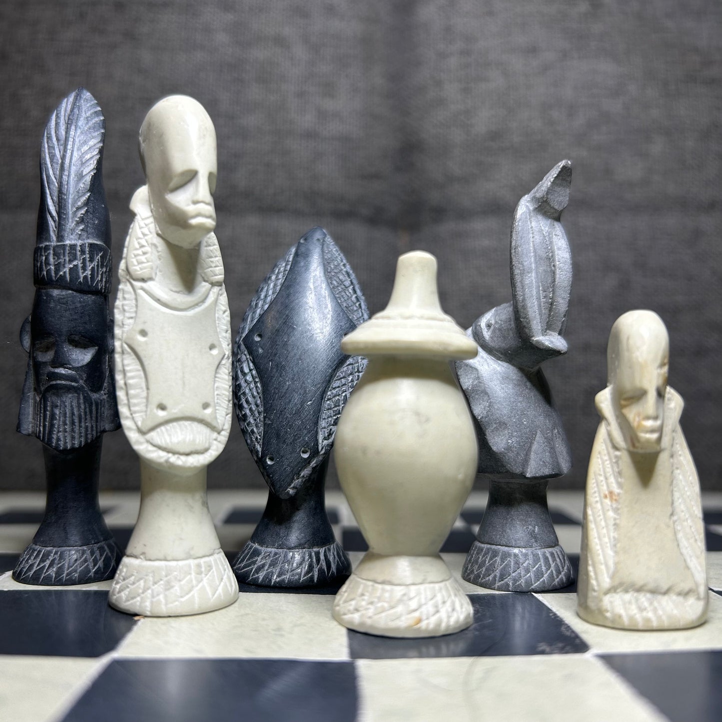 Hand-carved Soapstone African Warriors Chess Set