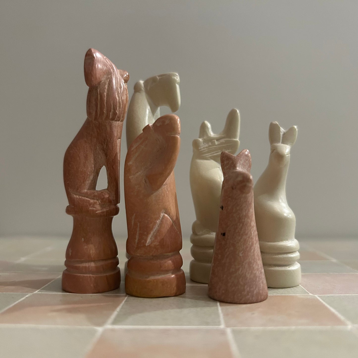 Hand-carved Soapstone African Animals Big 5 Chess Set