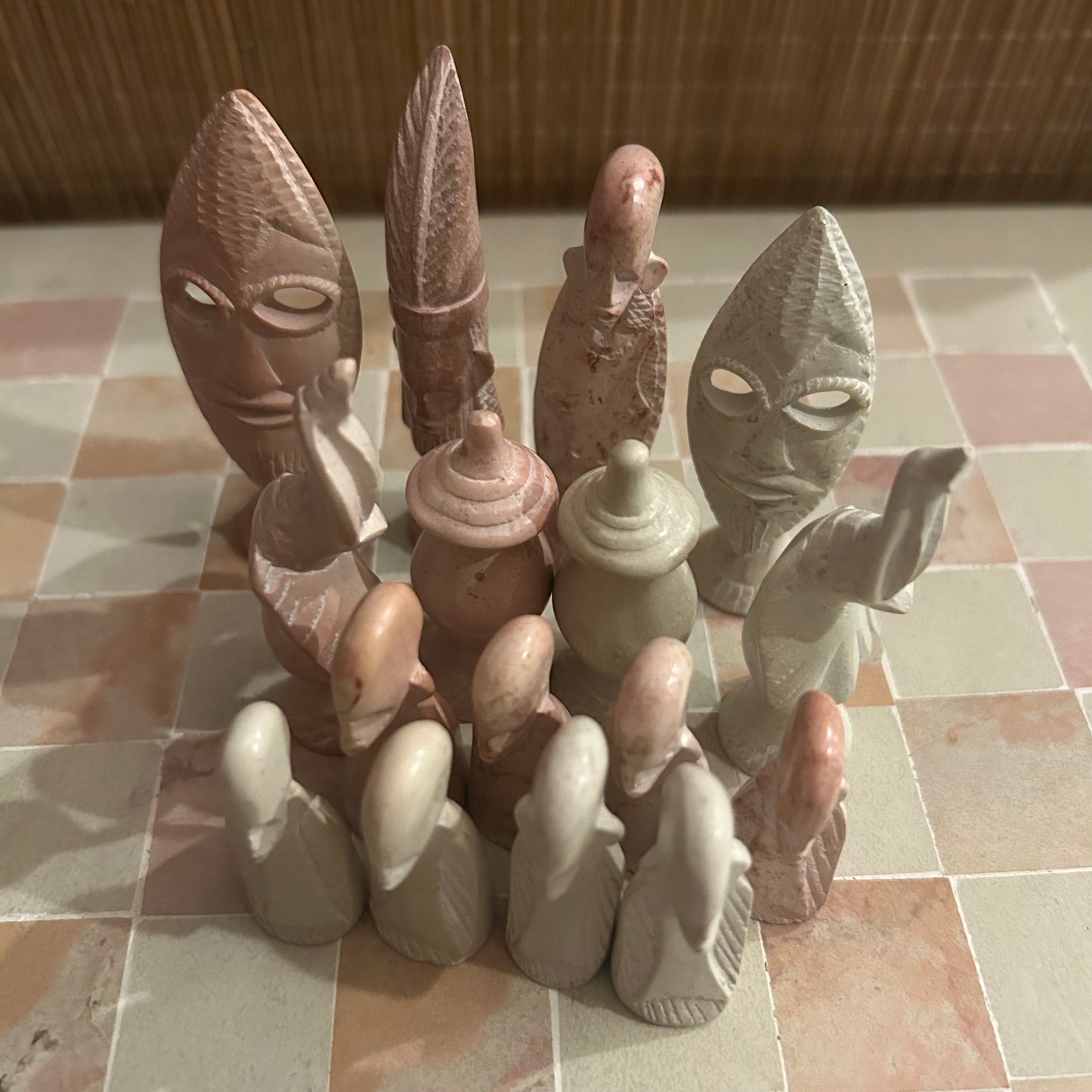 Hand-carved Soapstone African Warriors Chess Set