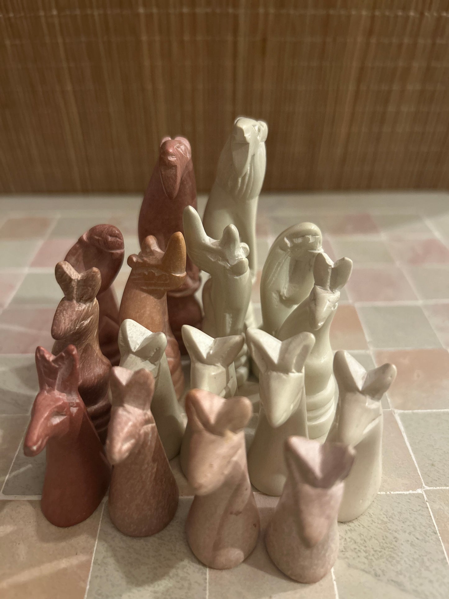 Hand-carved Soapstone African Animals Big 5 Chess Set