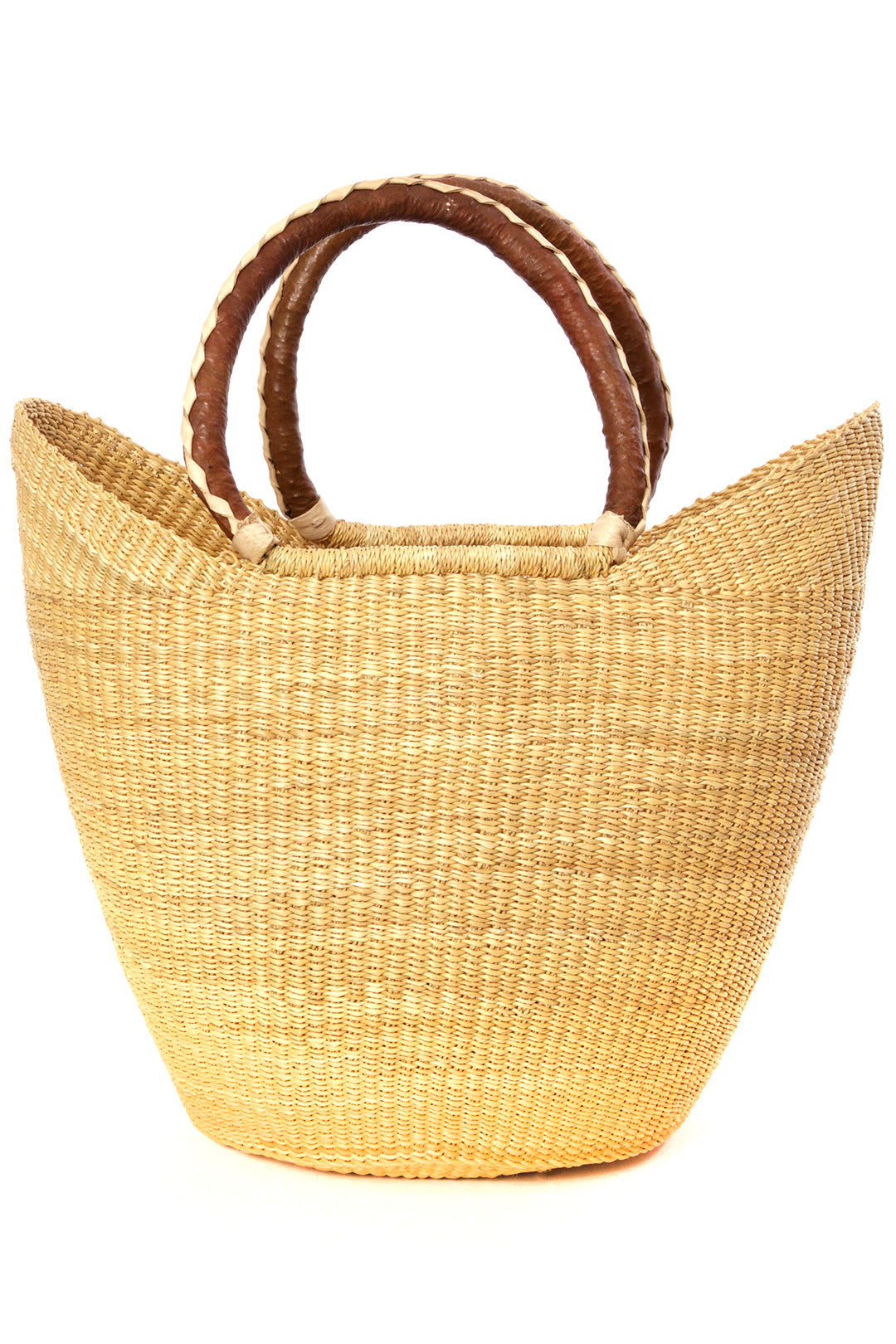 Natural Ghanaian Wing Shopper with Leather Handles
