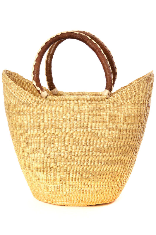 Natural Ghanaian Wing Shopper with Leather Handles