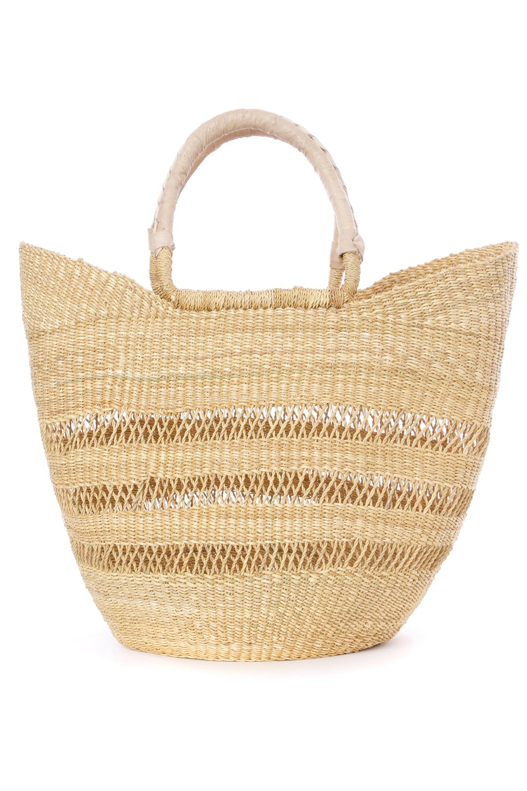 Natural Ghanaian Lacework Wing Shopper with Dye-Free Leather Handles