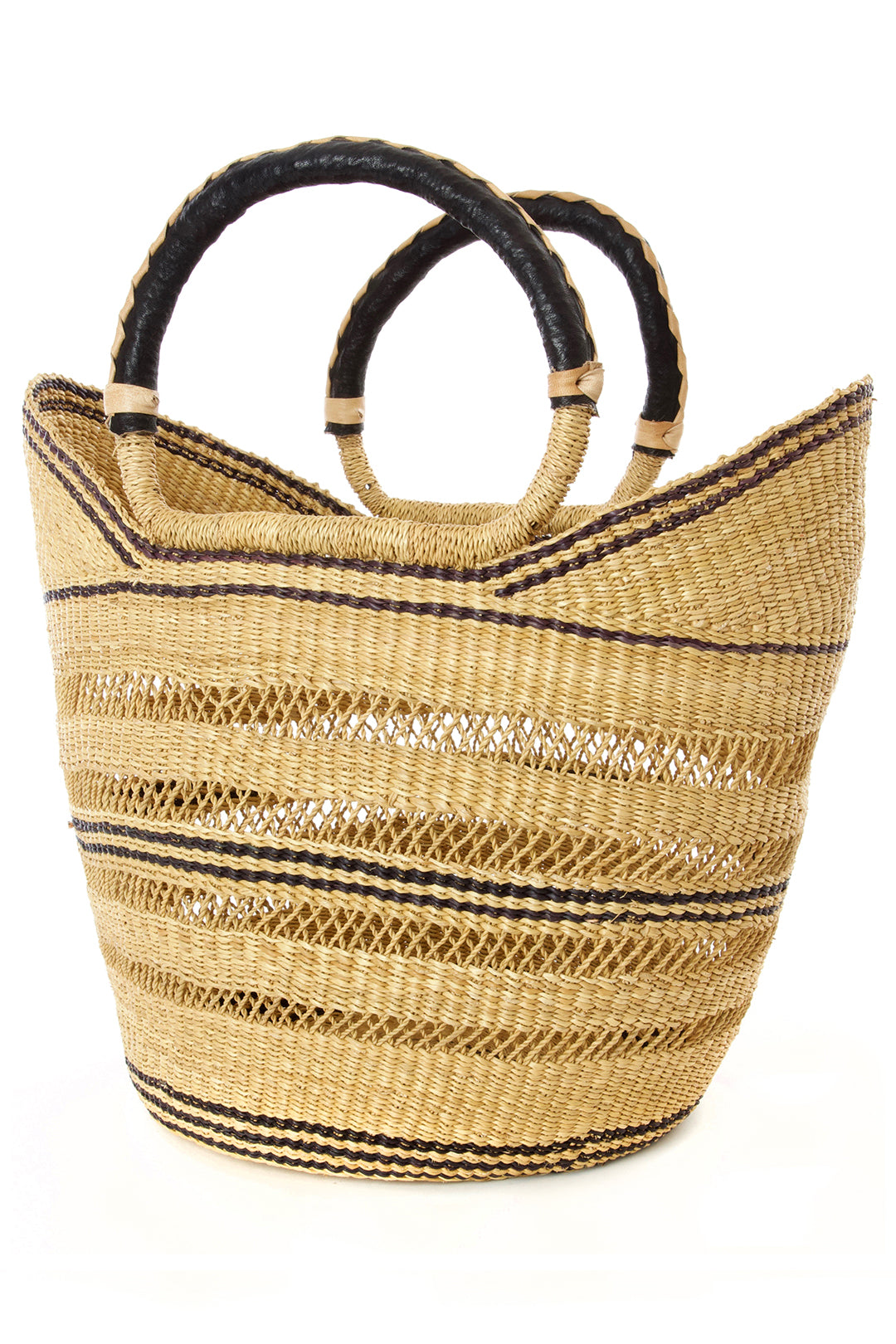 Ghanaian Pinstripe Lacework Wing Shopper with Leather Handles