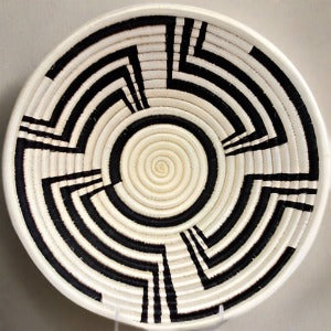 12" Black & White African Wall Basket, Rwanda baskets, African Woven basket, Black and White