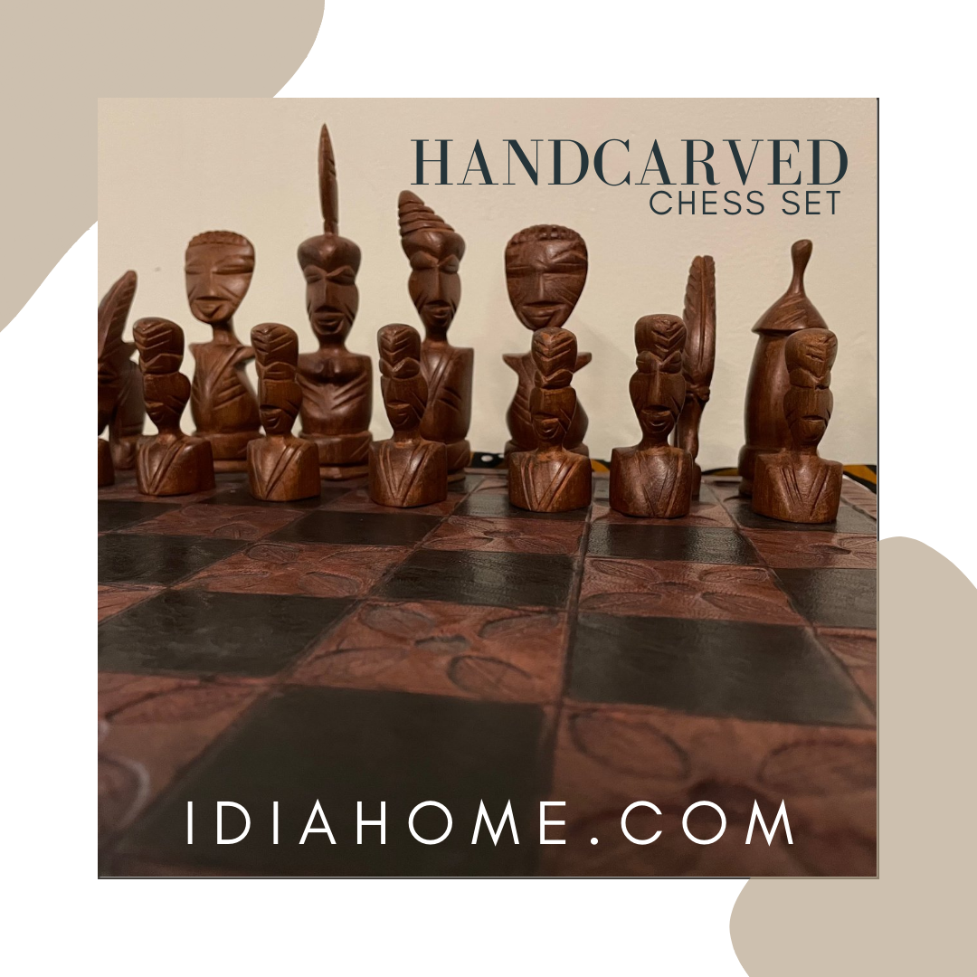 Handmade African Teak Tribal Chess Set