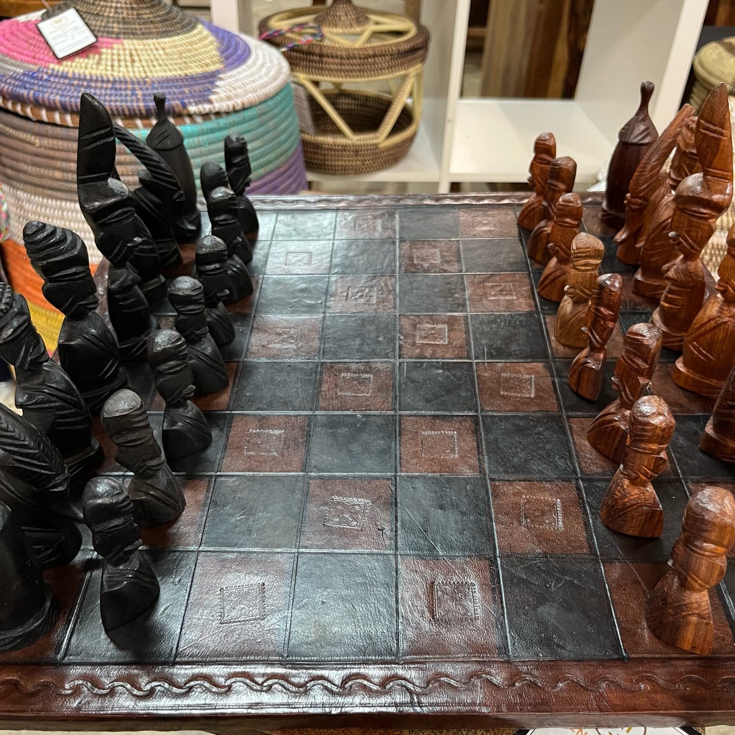 Handmade African Teak Tribal Chess Set