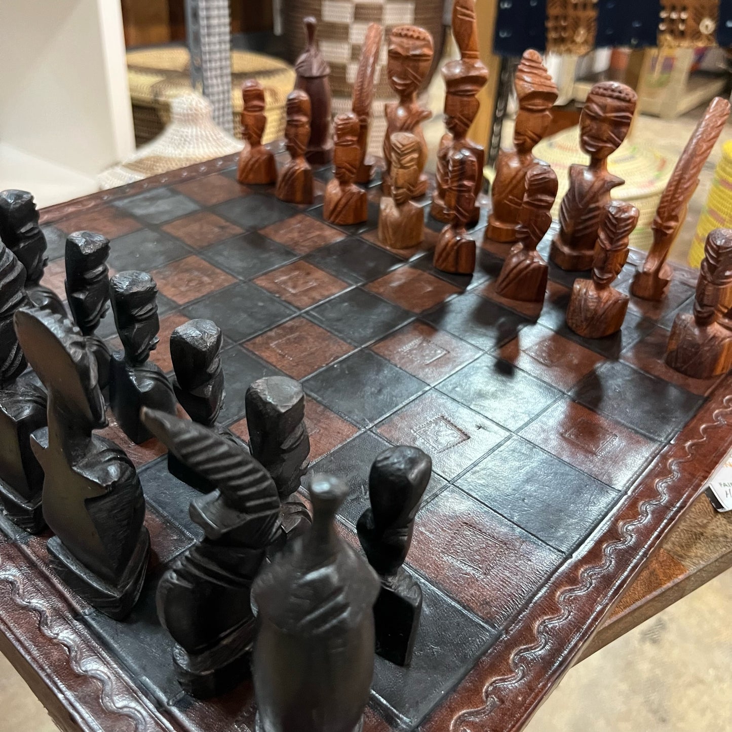 Handmade African Teak Tribal Chess Set