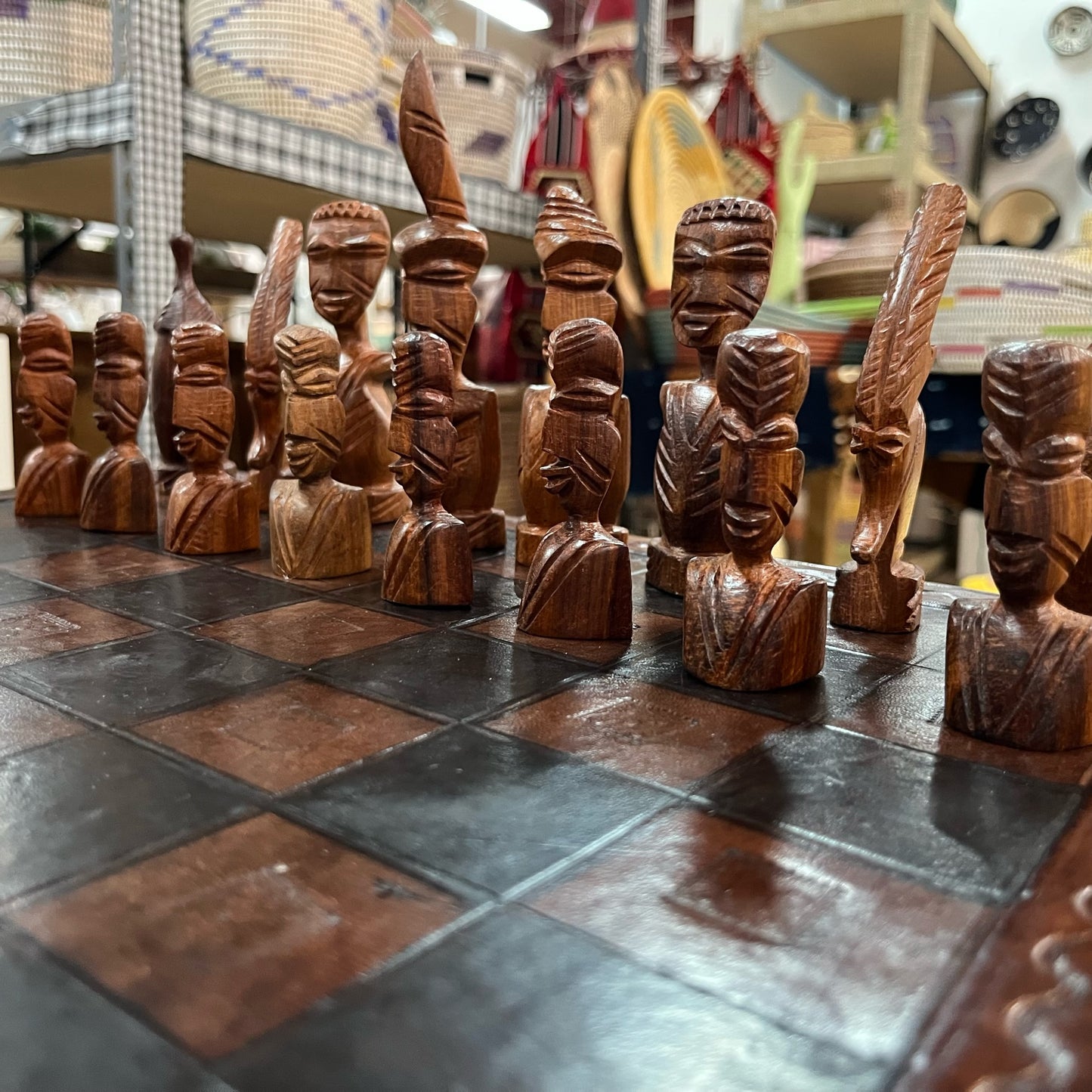 Handmade African Teak Tribal Chess Set