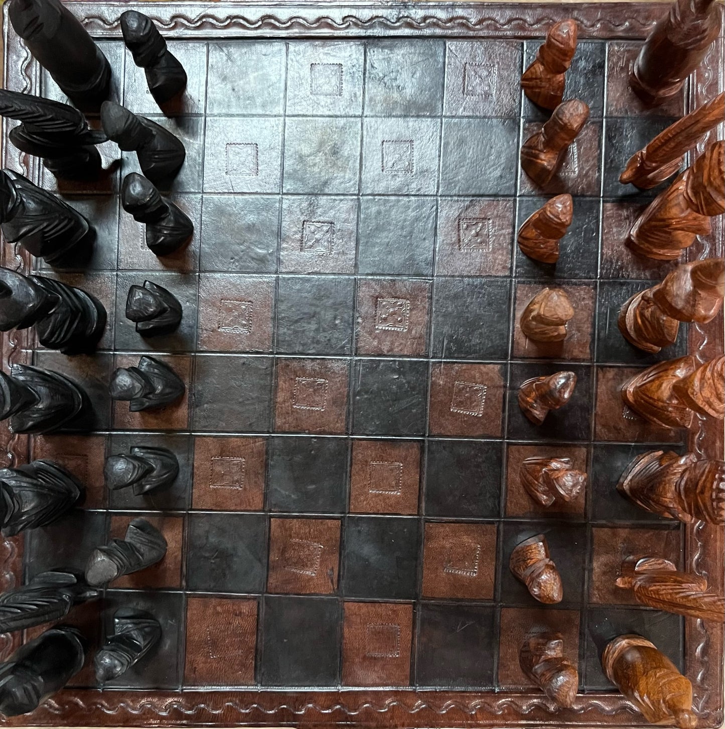 Handmade African Teak Tribal Chess Set