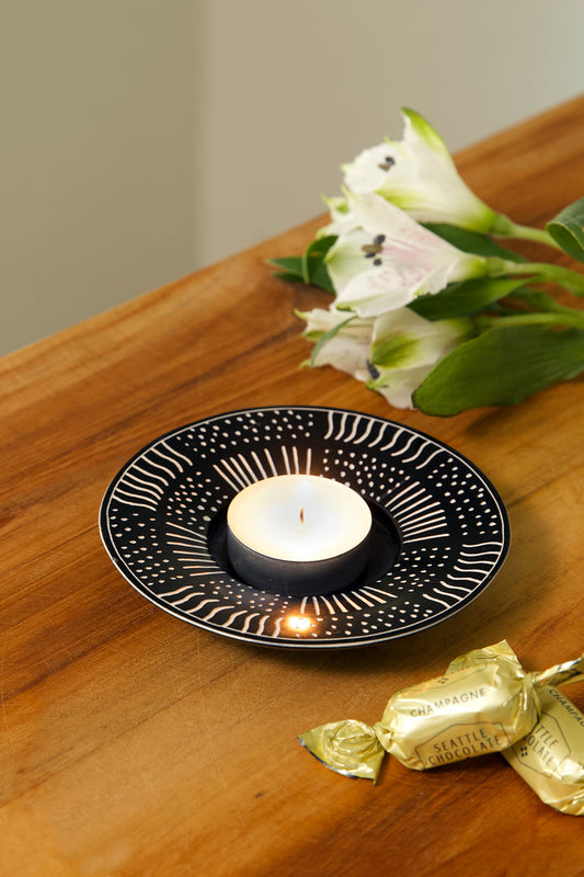 Spindle Mudcloth Round Candle Holder Dish