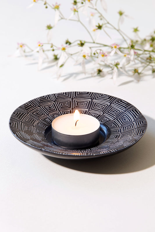 Segou Squares Mudcloth Round Candle Holder Dish